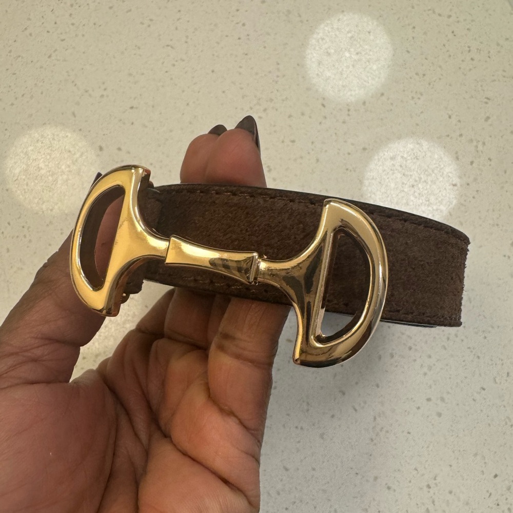 Brown Leather Women’s Leather Belt Real Suede with Gold Accents - 43.5” inches.
